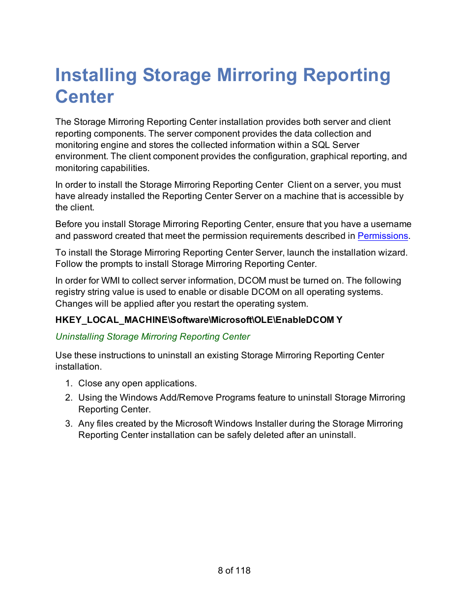 Installing storage mirroring reporting center | HP Storage Mirroring Software User Manual | Page 10 / 120