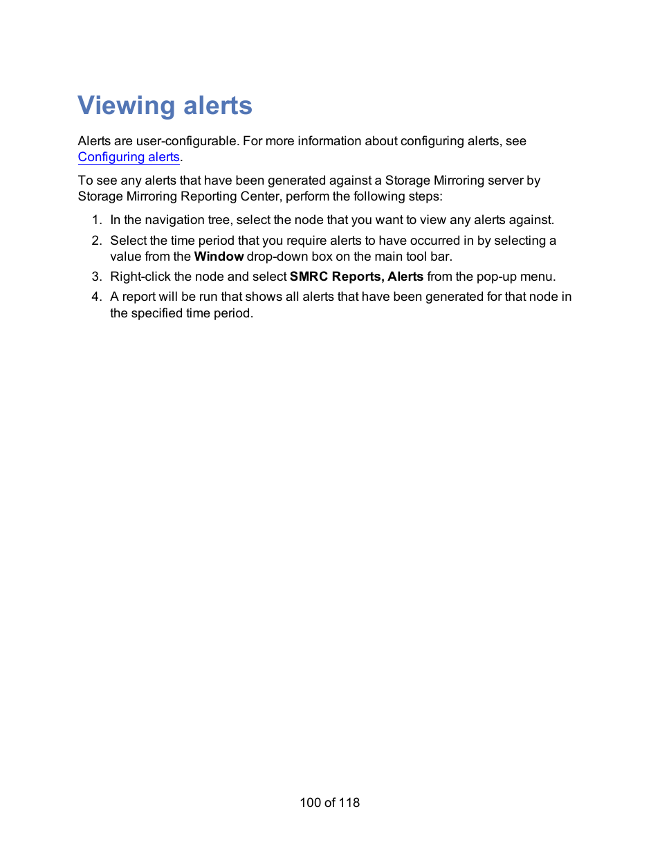 Viewing alerts | HP Storage Mirroring Software User Manual | Page 102 / 120