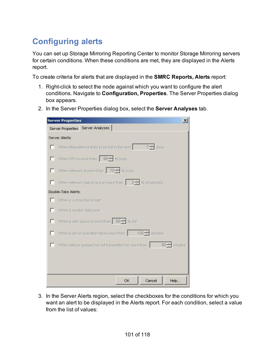 Configuring alerts | HP Storage Mirroring Software User Manual | Page 103 / 120