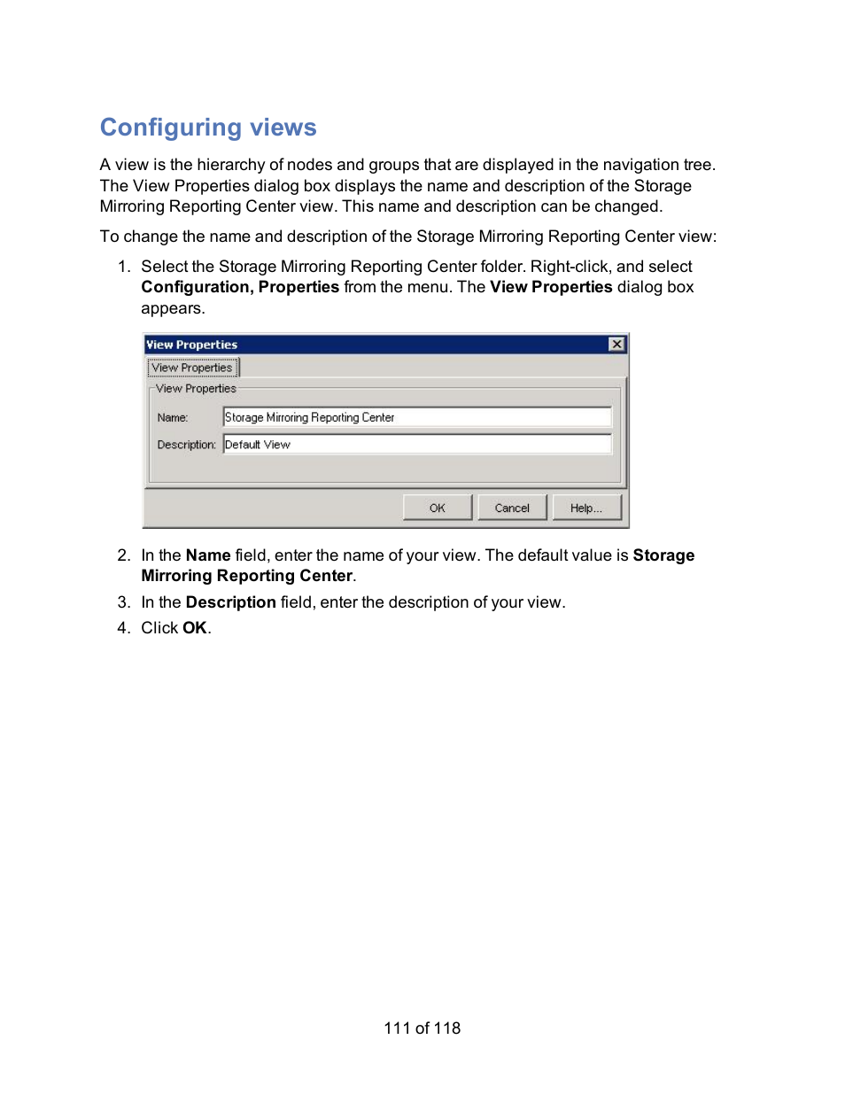 Configuring views | HP Storage Mirroring Software User Manual | Page 113 / 120