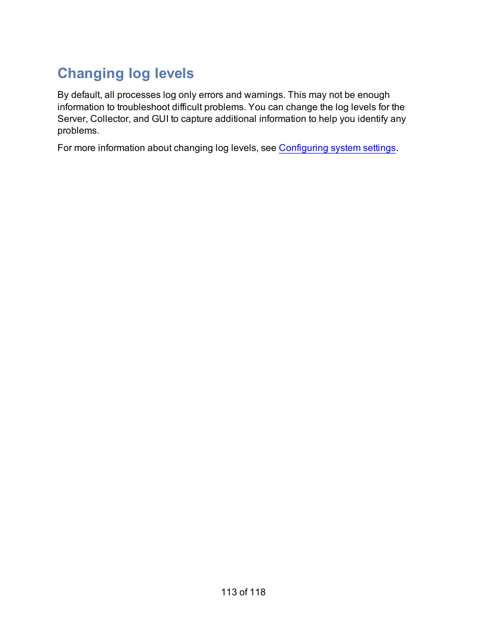 Changing log levels | HP Storage Mirroring Software User Manual | Page 115 / 120