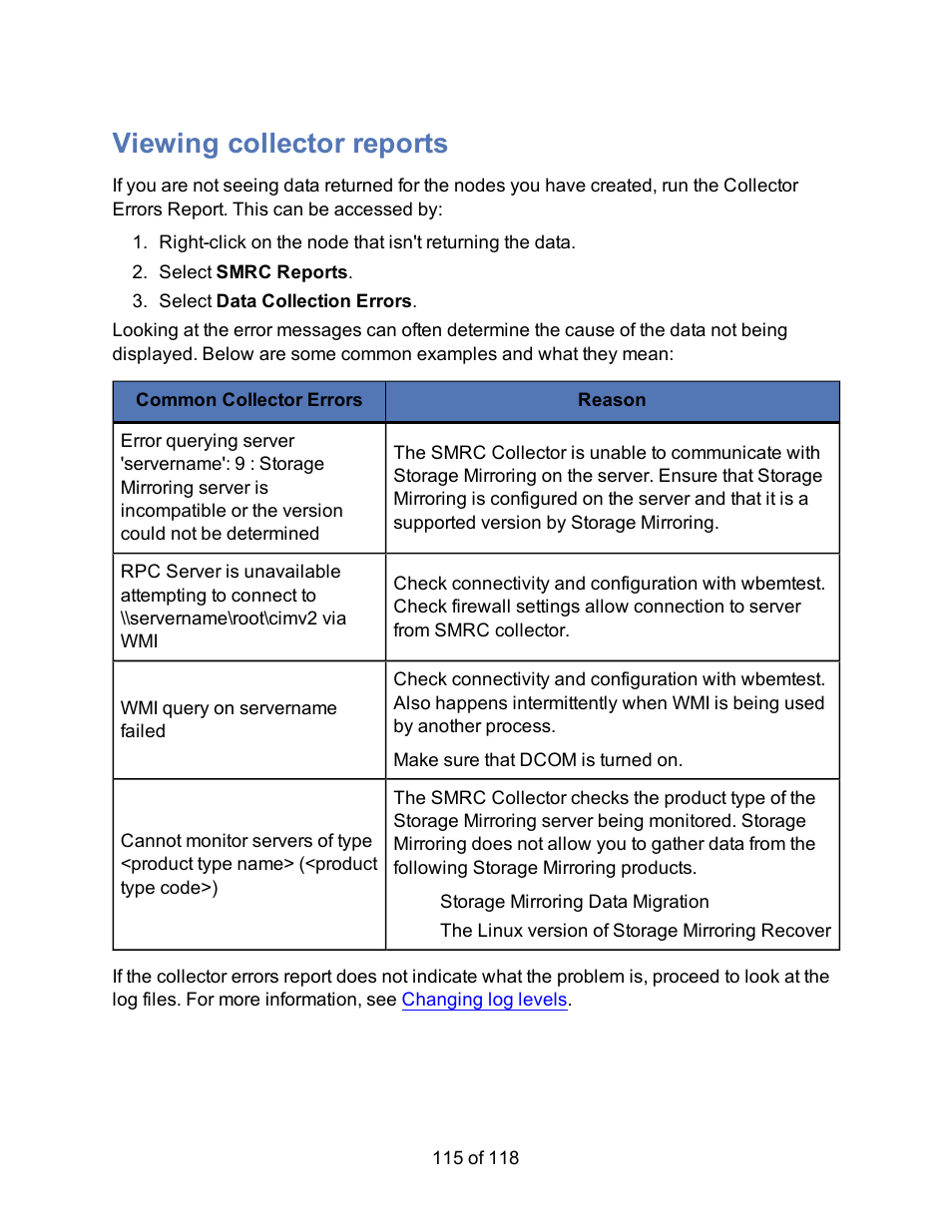 Viewing collector reports | HP Storage Mirroring Software User Manual | Page 117 / 120