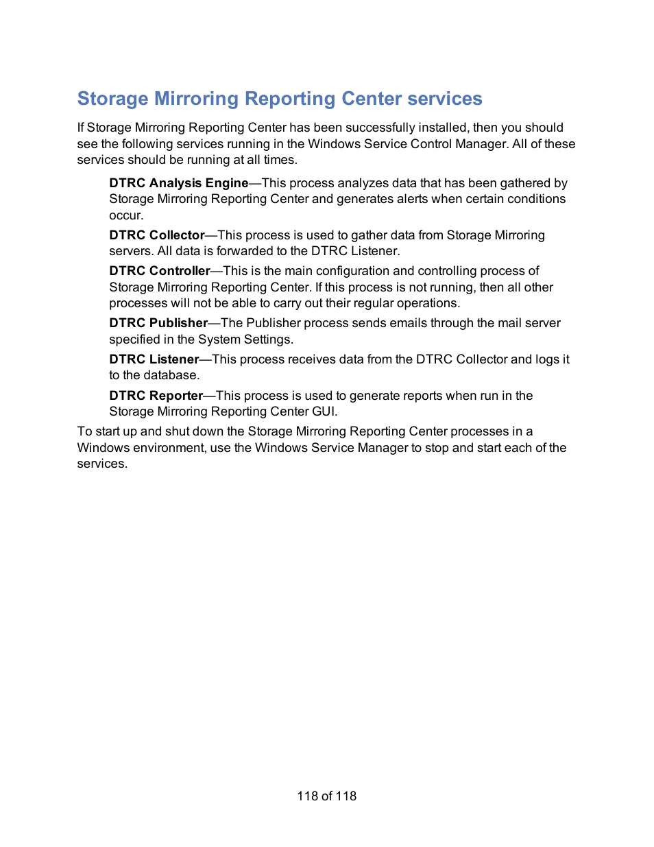 Storage mirroring reporting center services | HP Storage Mirroring Software User Manual | Page 120 / 120