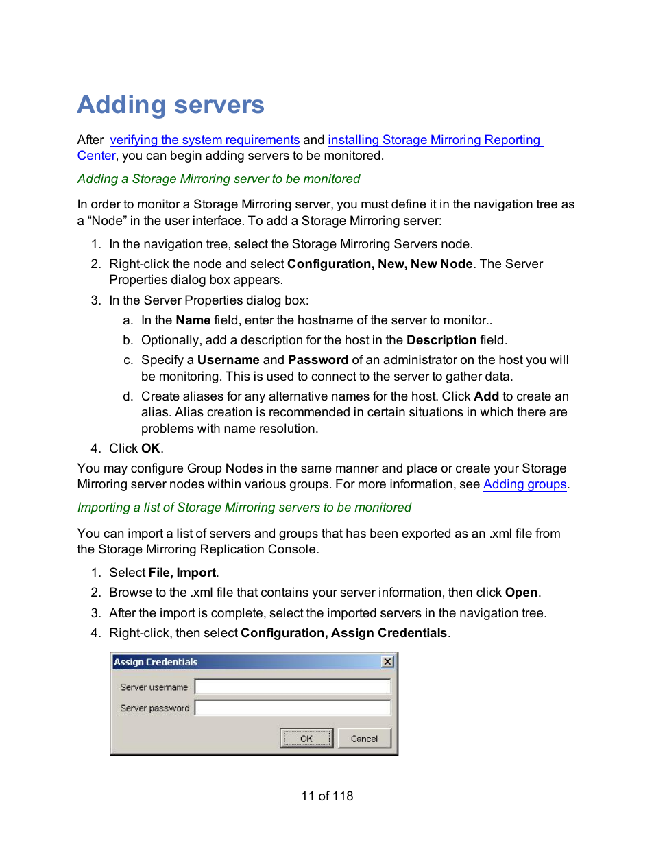 Adding servers | HP Storage Mirroring Software User Manual | Page 13 / 120