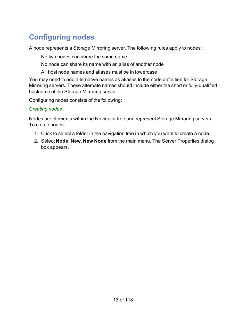 Configuring nodes, Creating nodes | HP Storage Mirroring Software User Manual | Page 15 / 120