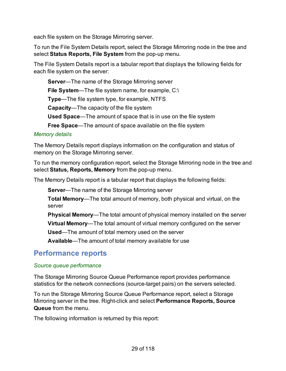 Performance reports | HP Storage Mirroring Software User Manual | Page 31 / 120