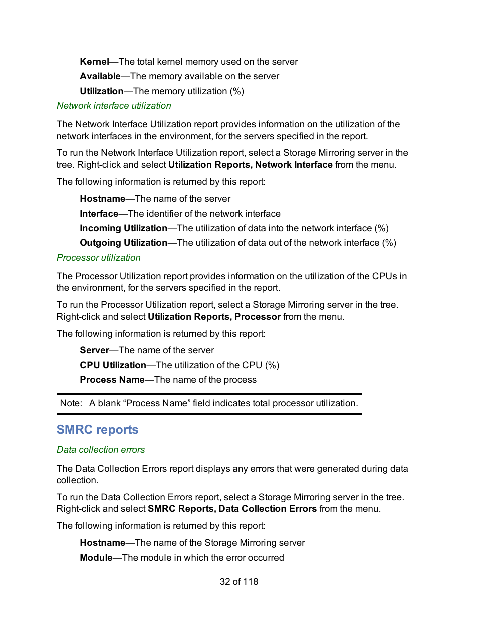 Smrc reports | HP Storage Mirroring Software User Manual | Page 34 / 120