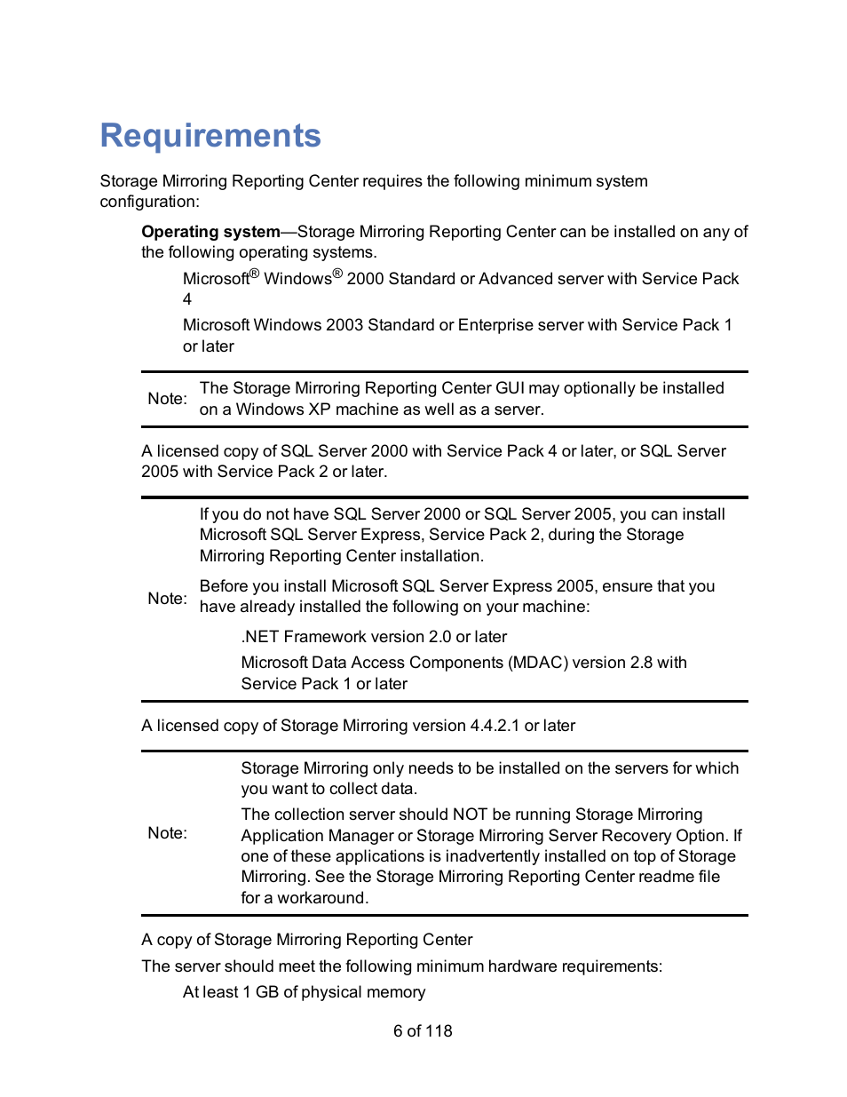 Requirements | HP Storage Mirroring Software User Manual | Page 8 / 120