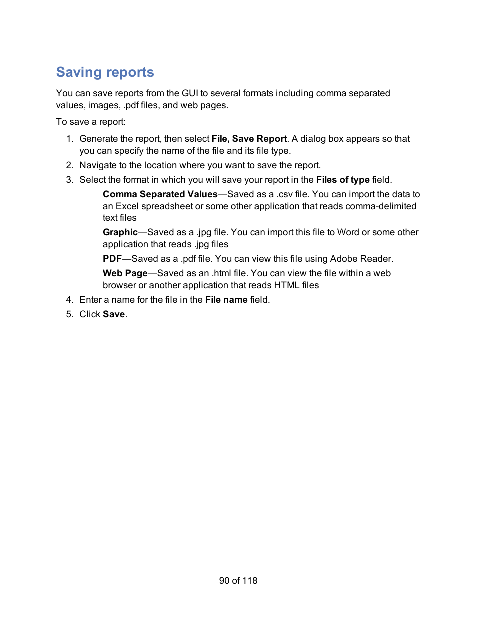 Saving reports | HP Storage Mirroring Software User Manual | Page 92 / 120