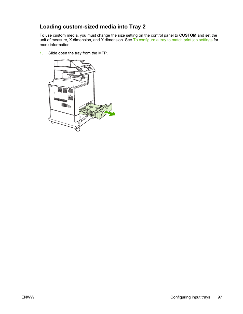 Loading custom-sized media into tray 2 | HP Color LaserJet 4730 Multifunction Printer series User Manual | Page 117 / 412