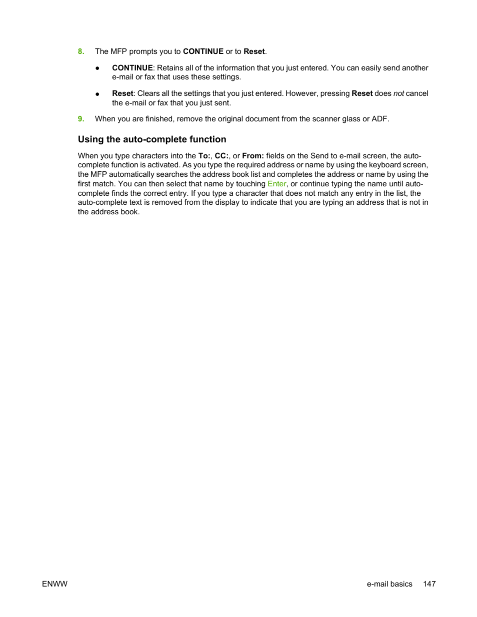 Using the auto-complete function | HP Color LaserJet 4730 Multifunction Printer series User Manual | Page 167 / 412
