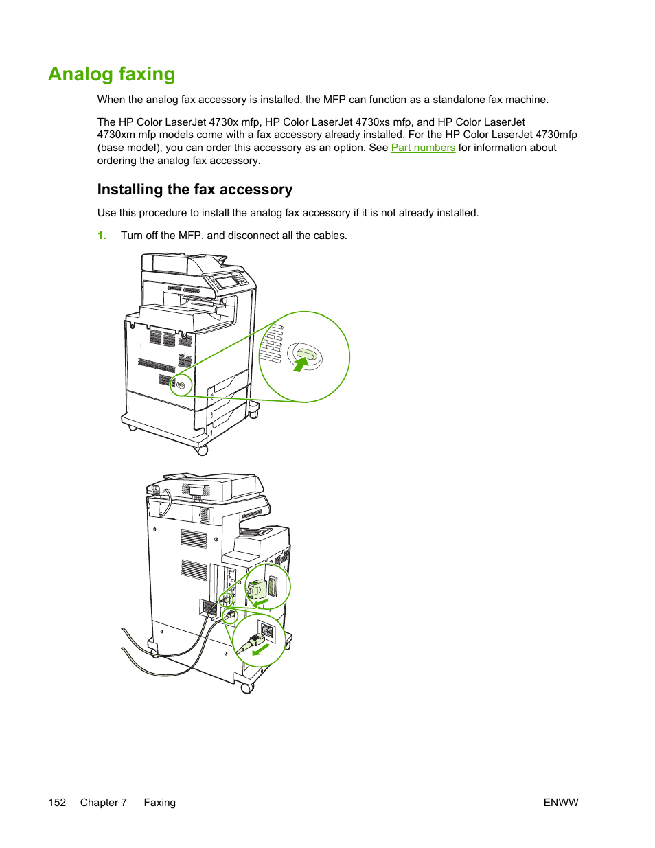 Analog faxing, Installing the fax accessory | HP Color LaserJet 4730 Multifunction Printer series User Manual | Page 172 / 412