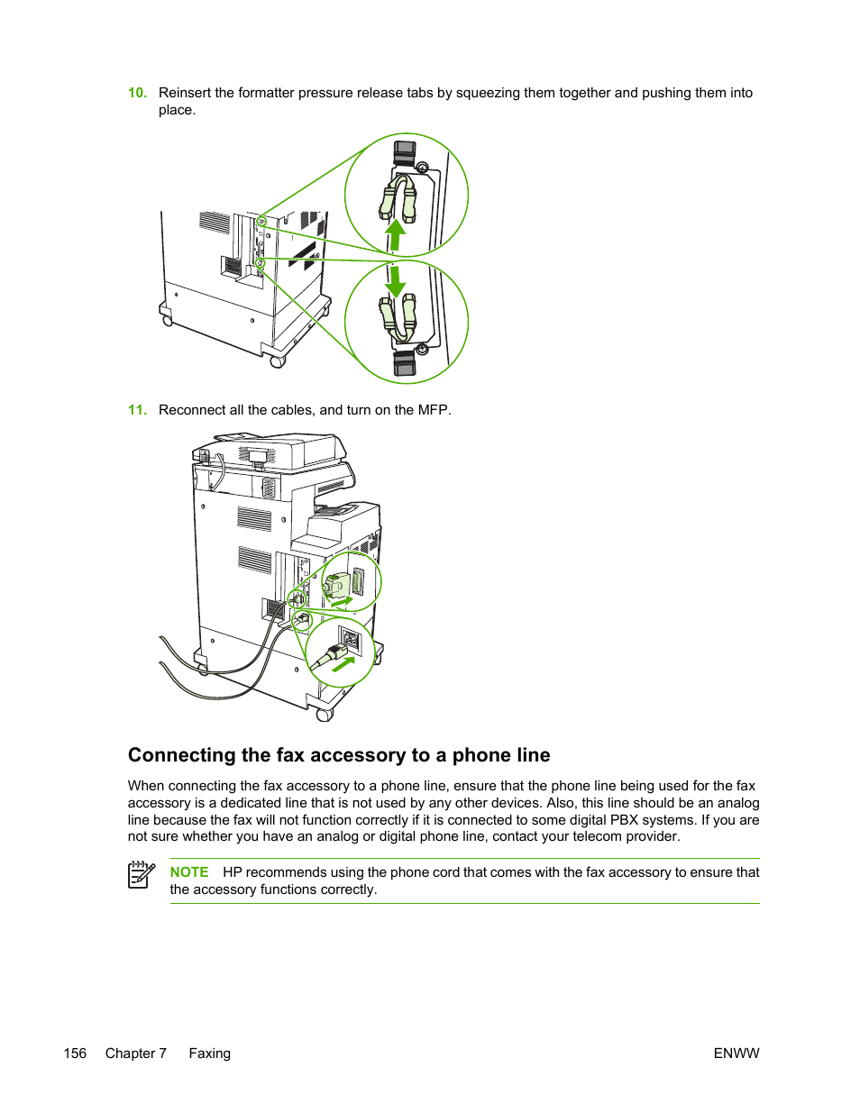 Connecting the fax accessory to a phone line | HP Color LaserJet 4730 Multifunction Printer series User Manual | Page 176 / 412