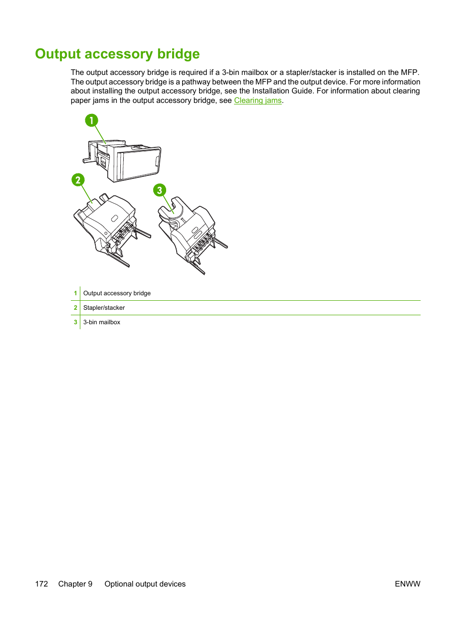 Output accessory bridge | HP Color LaserJet 4730 Multifunction Printer series User Manual | Page 192 / 412