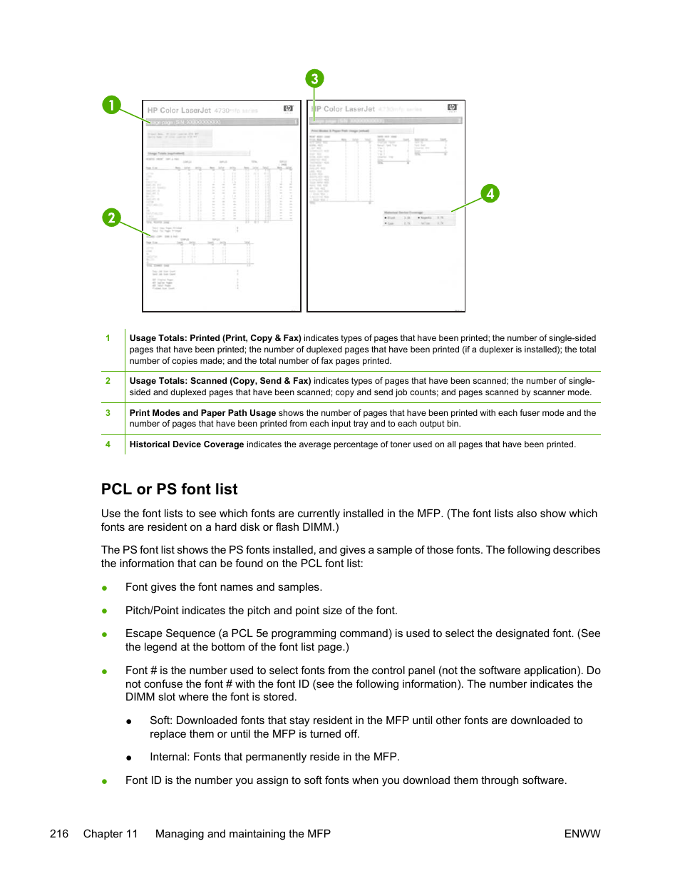 Pcl or ps font list | HP Color LaserJet 4730 Multifunction Printer series User Manual | Page 236 / 412