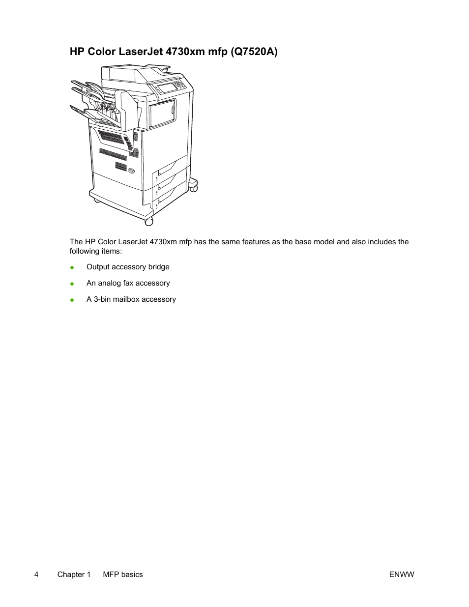 Hp color laserjet 4730xm mfp (q7520a) | HP Color LaserJet 4730 Multifunction Printer series User Manual | Page 24 / 412