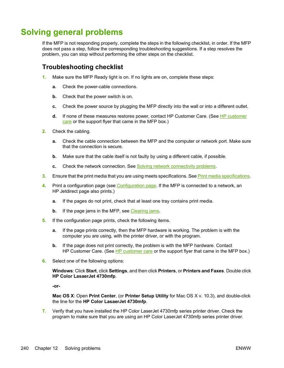 Solving general problems, Troubleshooting checklist | HP Color LaserJet 4730 Multifunction Printer series User Manual | Page 260 / 412