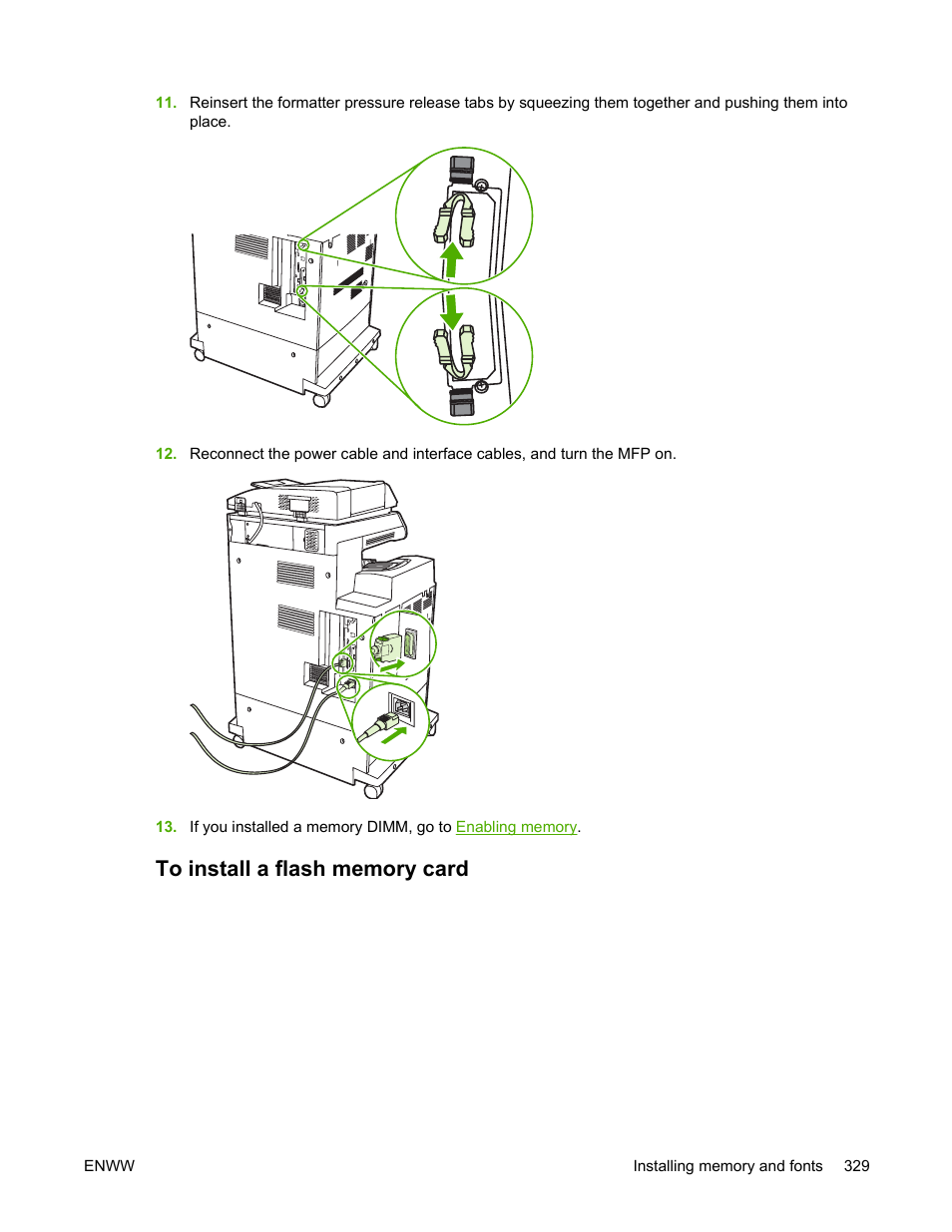 To install a flash memory card | HP Color LaserJet 4730 Multifunction Printer series User Manual | Page 349 / 412