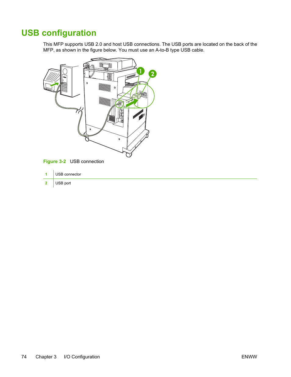 Usb configuration | HP Color LaserJet 4730 Multifunction Printer series User Manual | Page 94 / 412