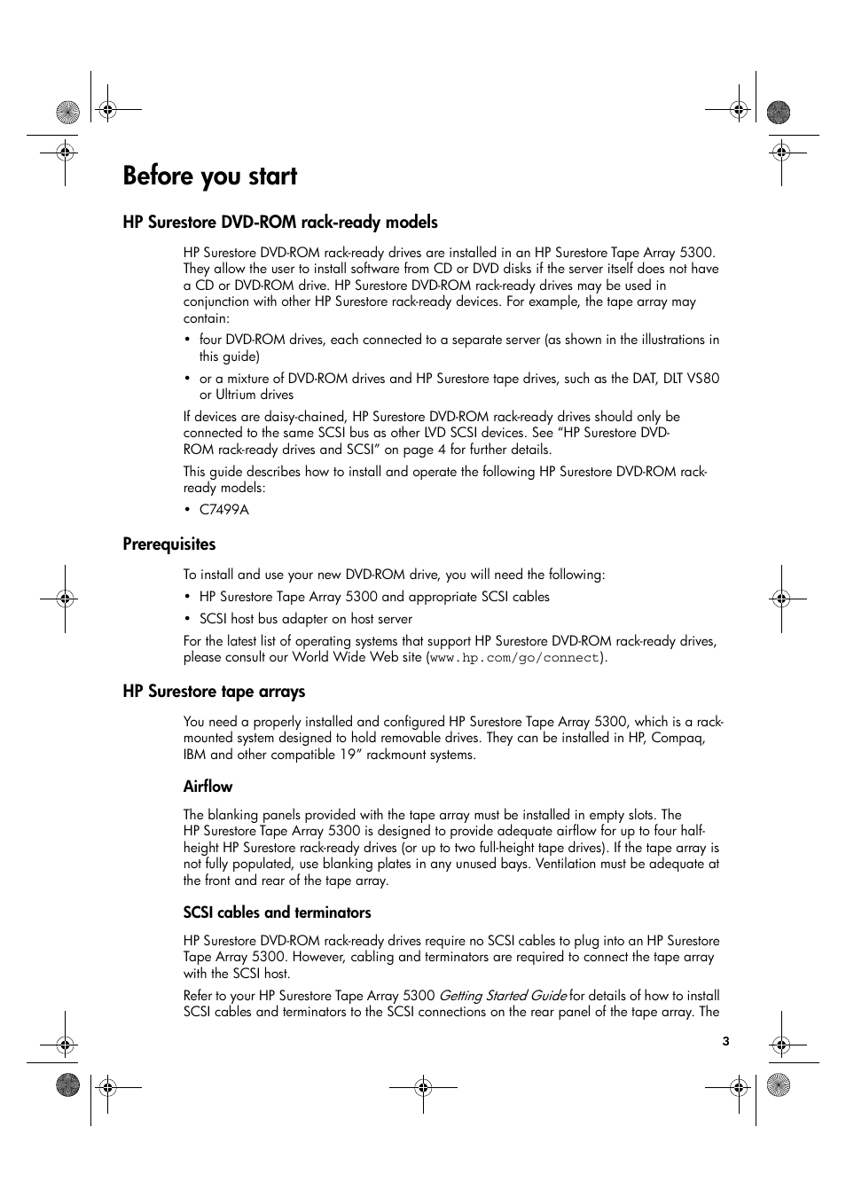 Before you start, Airflow, Scsi cables and terminators | HP Surestore DVD-ROM Tape Array Module User Manual | Page 5 / 24