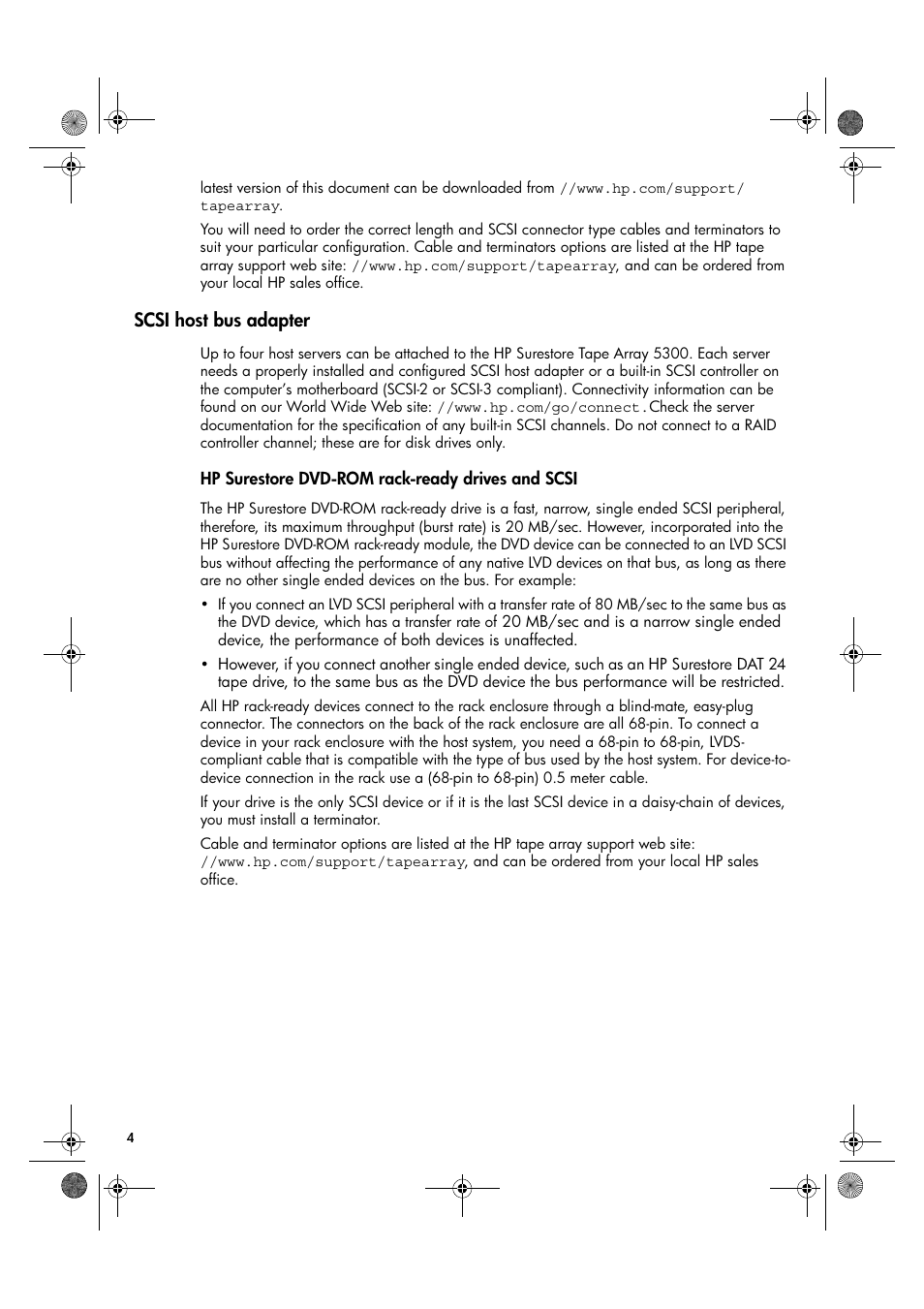 Hp surestore dvd-rom rack-ready drives and scsi | HP Surestore DVD-ROM Tape Array Module User Manual | Page 6 / 24