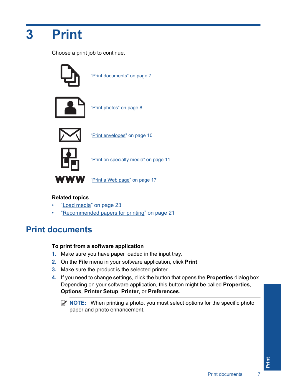 Print, Print documents, 3 print | 3print | HP Deskjet F2430 All-in-One Printer User Manual | Page 10 / 69