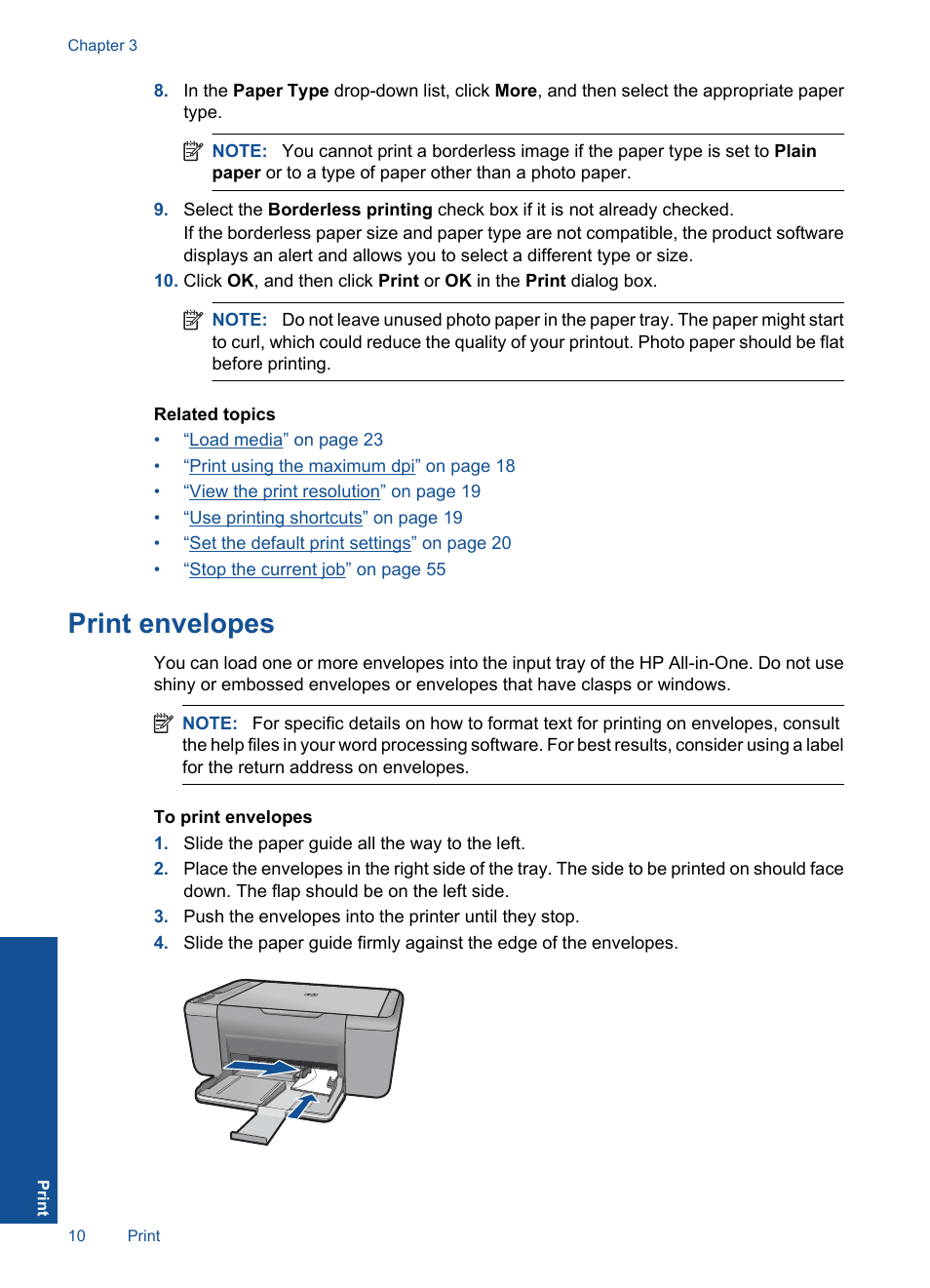 Print envelopes | HP Deskjet F2430 All-in-One Printer User Manual | Page 13 / 69