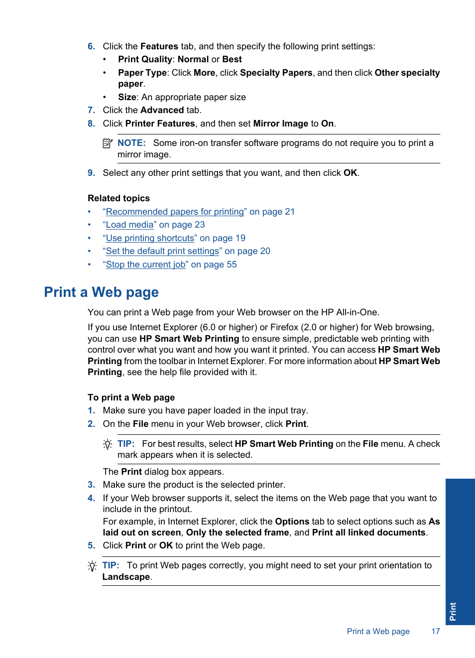 Print a web page | HP Deskjet F2430 All-in-One Printer User Manual | Page 20 / 69