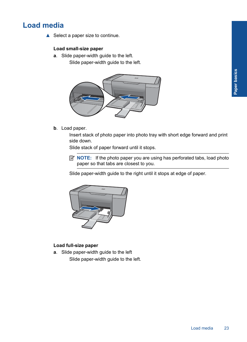 Load media | HP Deskjet F2430 All-in-One Printer User Manual | Page 26 / 69