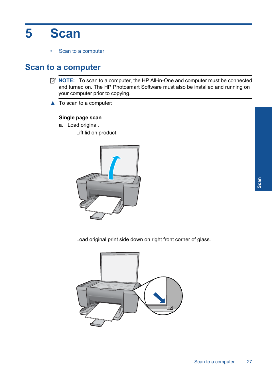 Scan, Scan to a computer, 5 scan | 5scan | HP Deskjet F2430 All-in-One Printer User Manual | Page 30 / 69