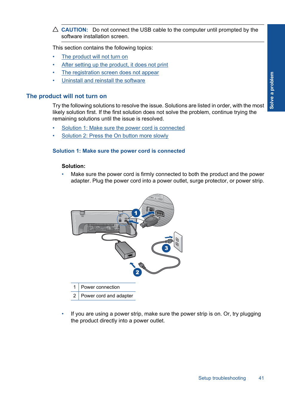 The product will not turn on | HP Deskjet F2430 All-in-One Printer User Manual | Page 44 / 69