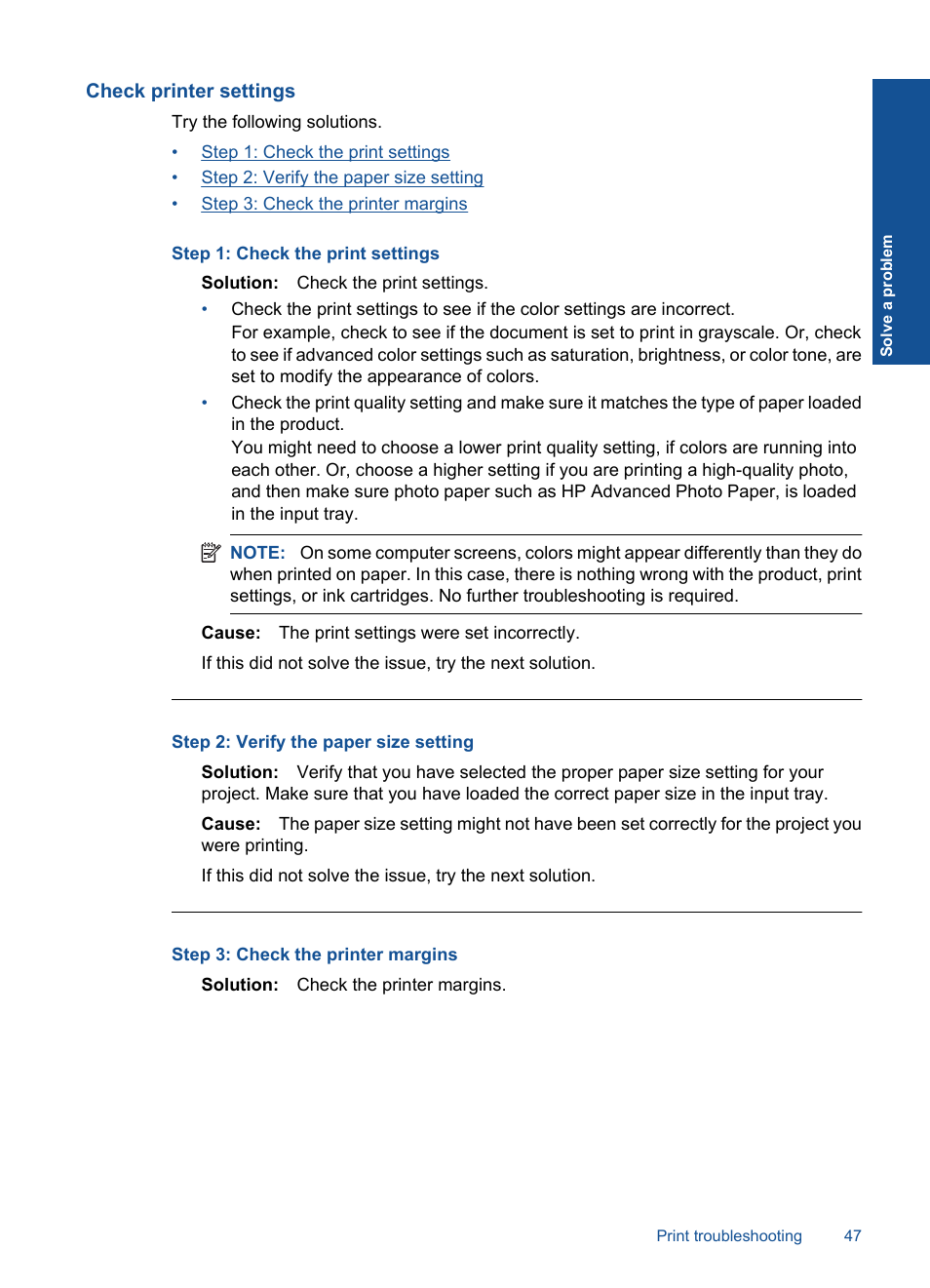 Check printer settings | HP Deskjet F2430 All-in-One Printer User Manual | Page 50 / 69