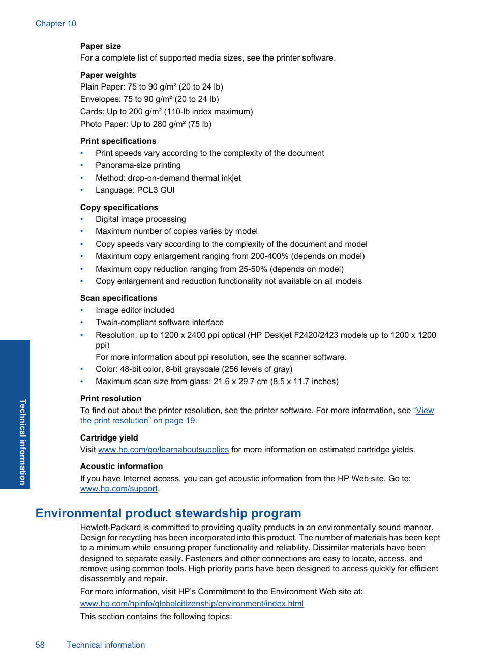 Environmental product stewardship program | HP Deskjet F2430 All-in-One Printer User Manual | Page 61 / 69