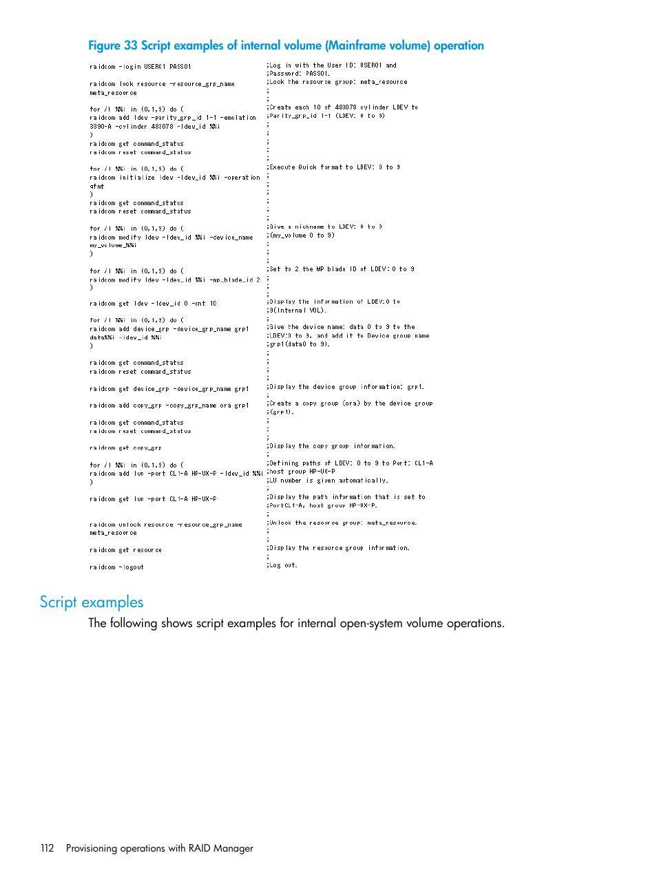 Script examples | HP XP P9500 Storage User Manual | Page 112 / 211