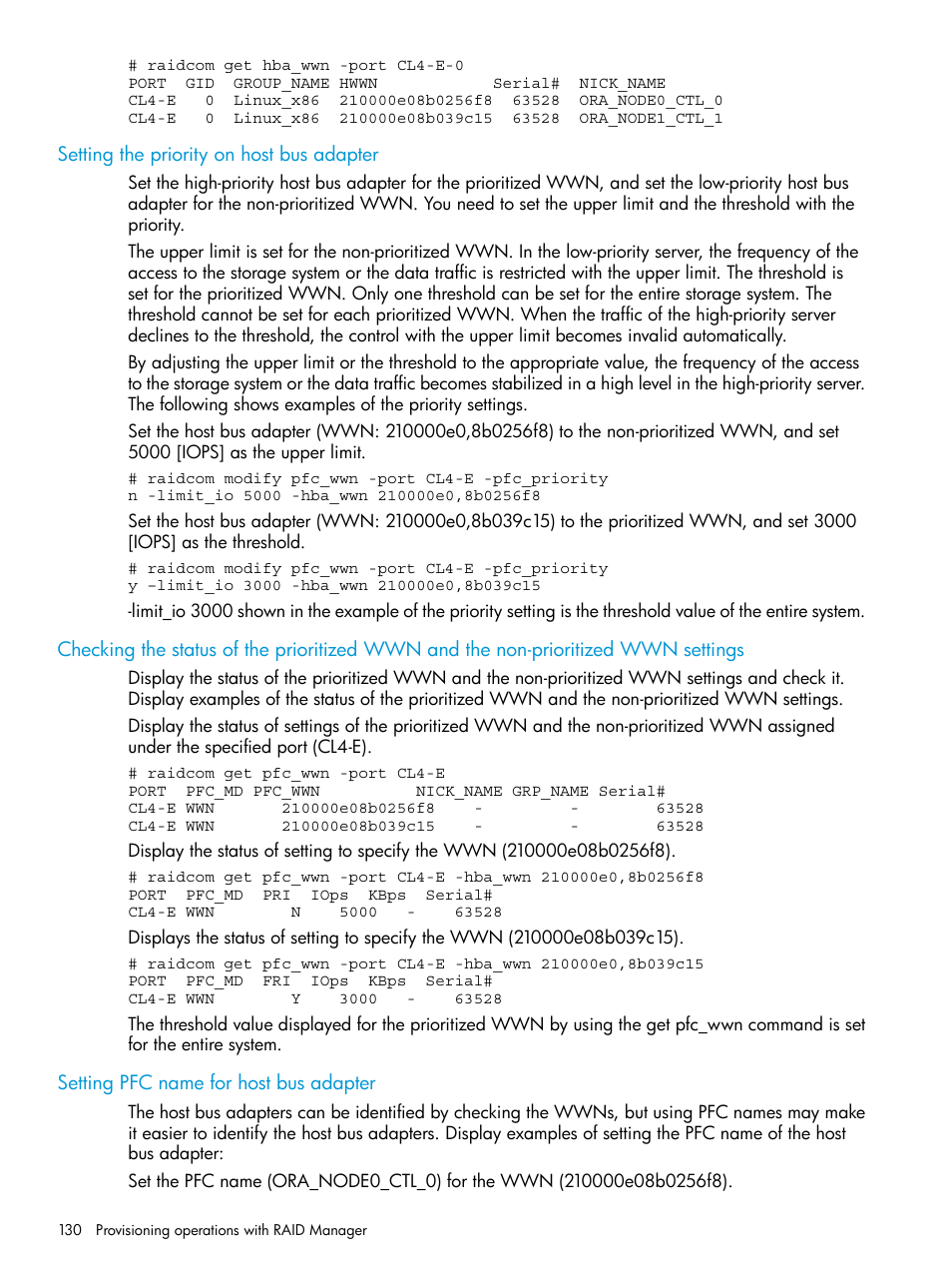 Setting the priority on host bus adapter, Setting pfc name for host bus adapter | HP XP P9500 Storage User Manual | Page 130 / 211