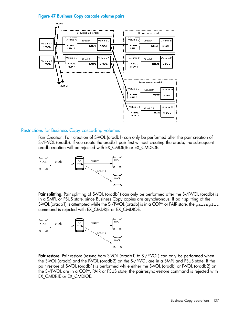 Restrictions for business copy cascading volumes | HP XP P9500 Storage User Manual | Page 137 / 211