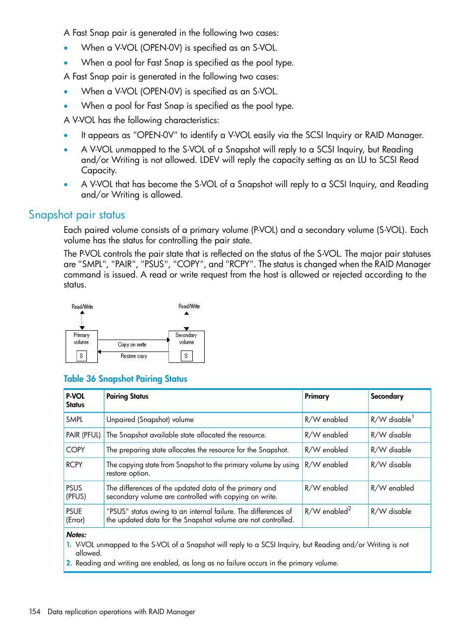 Snapshot pair status | HP XP P9500 Storage User Manual | Page 154 / 211