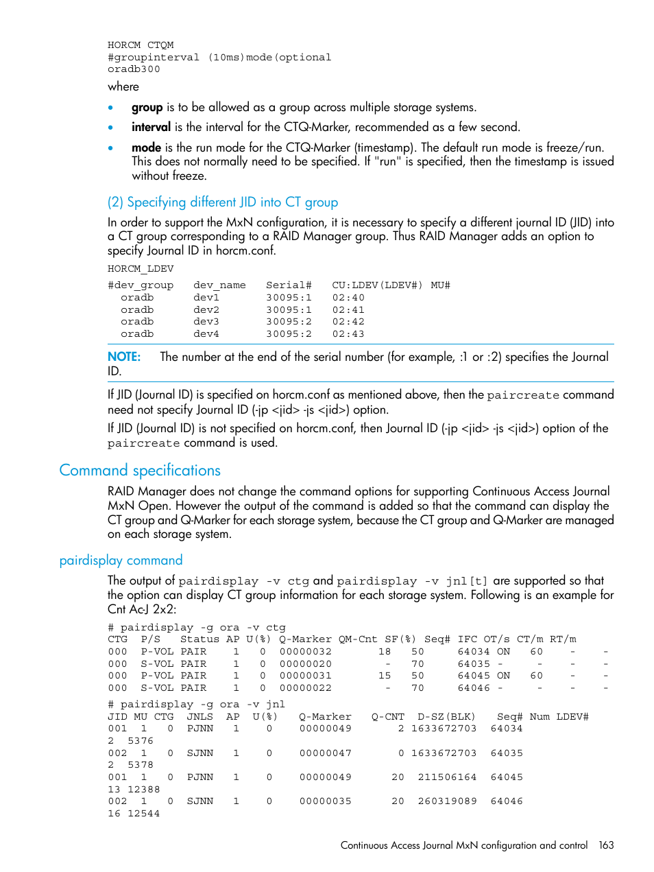 Command specifications, Pairdisplay command | HP XP P9500 Storage User Manual | Page 163 / 211