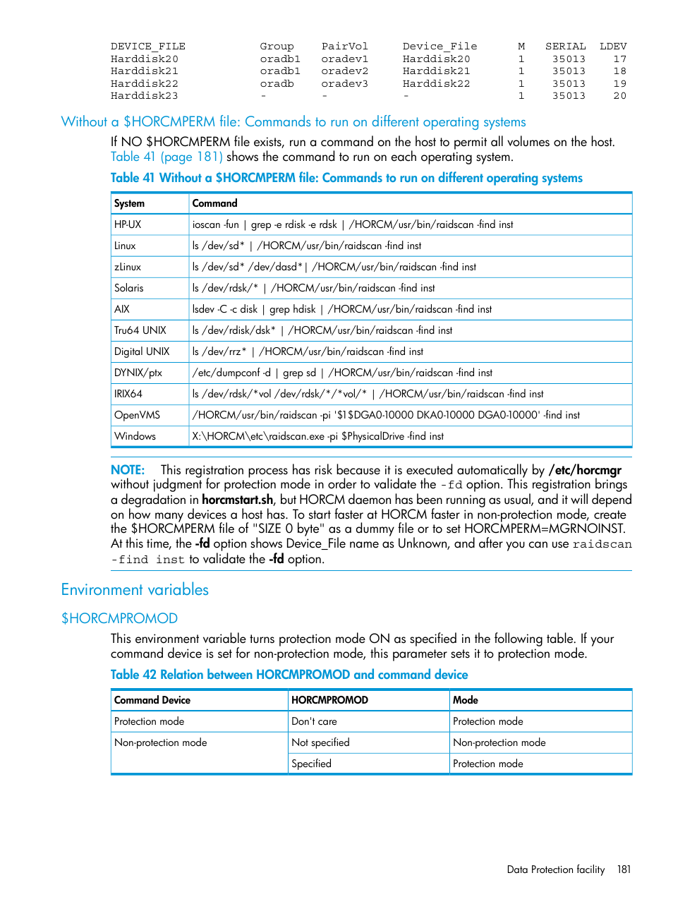 Environment variables, Horcmpromod | HP XP P9500 Storage User Manual | Page 181 / 211