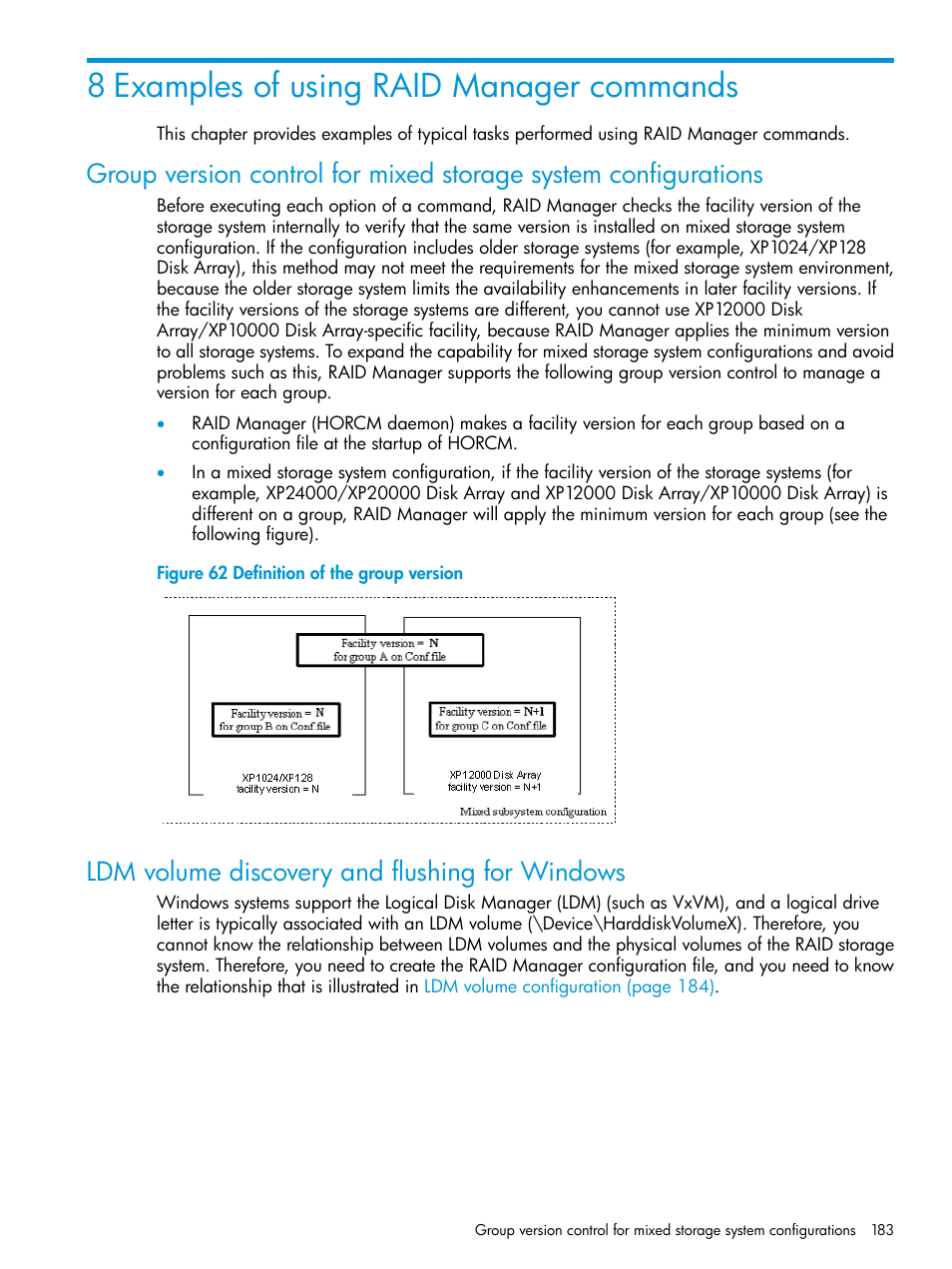8 examples of using raid manager commands, Ldm volume discovery and flushing for windows | HP XP P9500 Storage User Manual | Page 183 / 211
