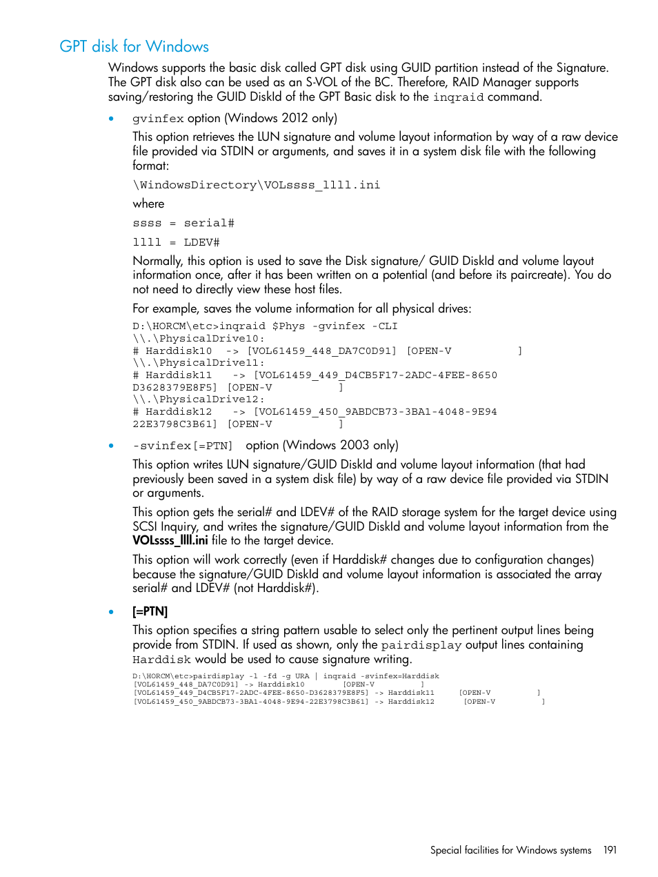 Gpt disk for windows | HP XP P9500 Storage User Manual | Page 191 / 211