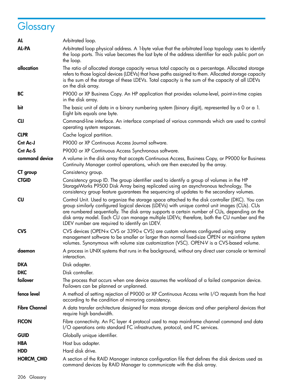 Glossary | HP XP P9500 Storage User Manual | Page 206 / 211