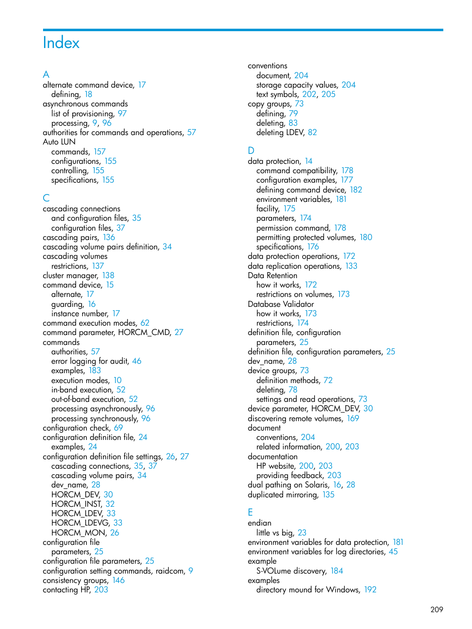 Index | HP XP P9500 Storage User Manual | Page 209 / 211