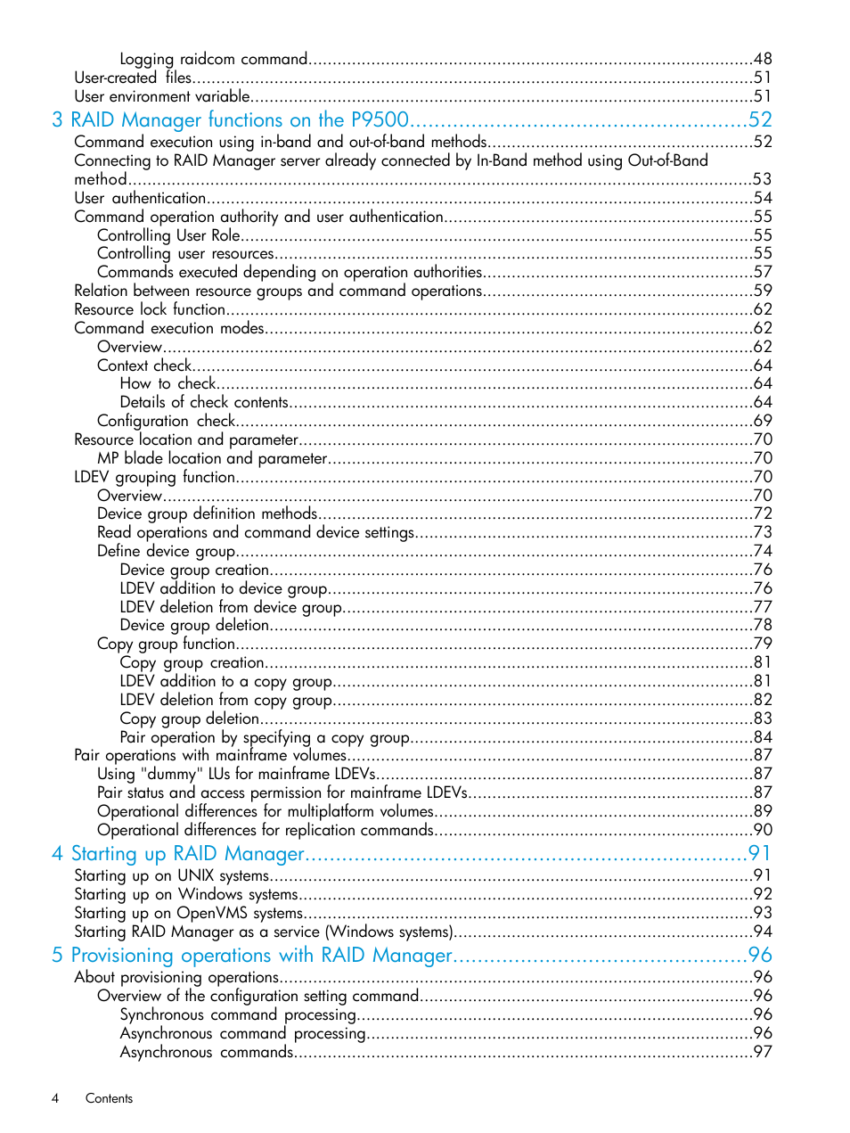 4 starting up raid manager, 5 provisioning operations with raid manager | HP XP P9500 Storage User Manual | Page 4 / 211