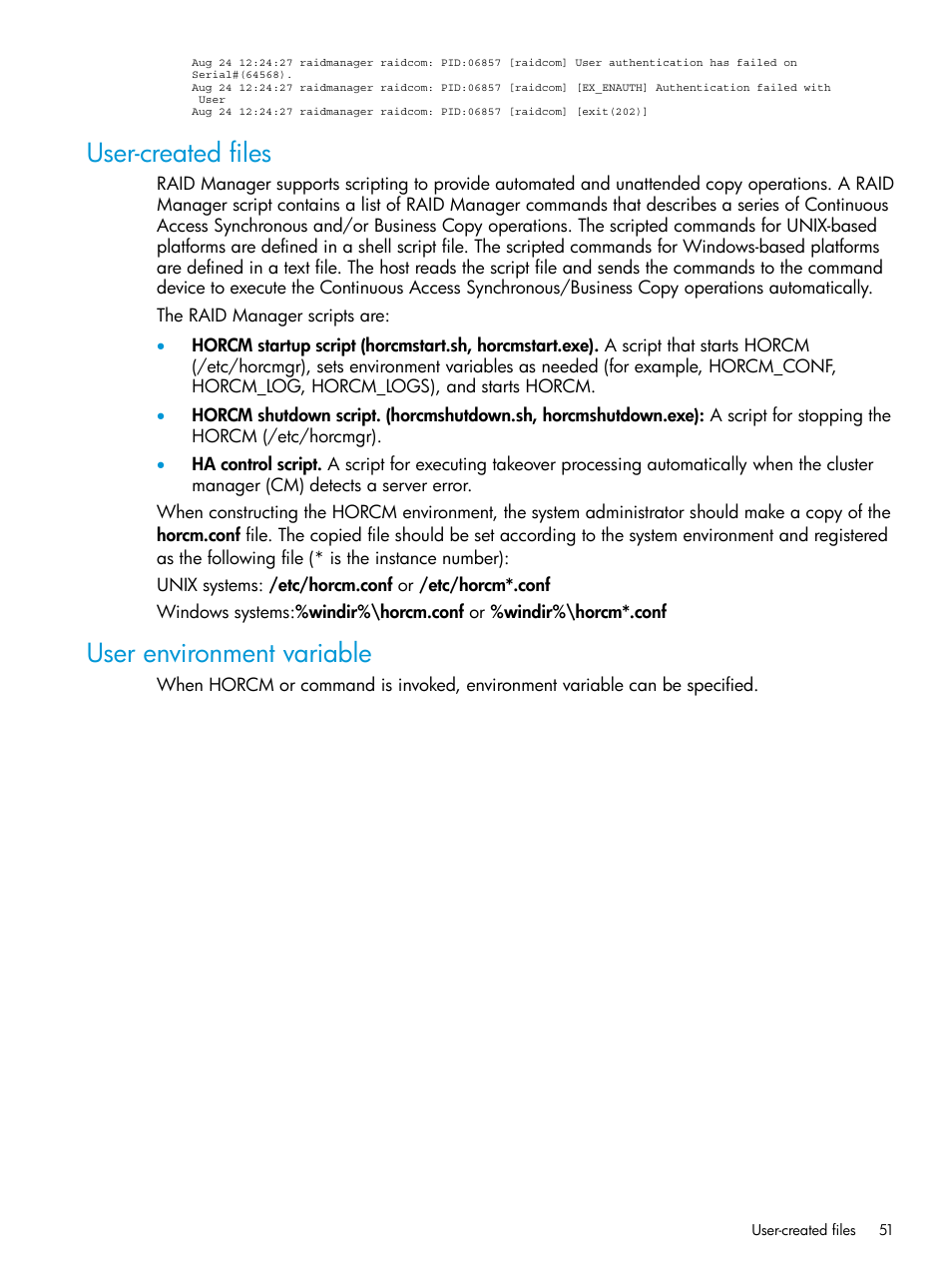 User-created files, User environment variable, User-created files user environment variable | HP XP P9500 Storage User Manual | Page 51 / 211