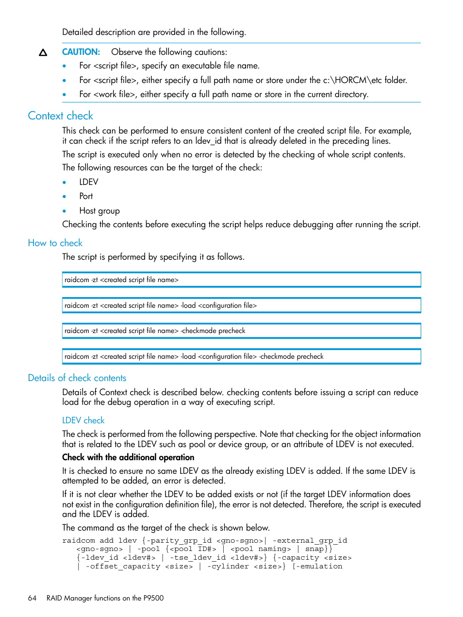 Context check, How to check, Details of check contents | How to check details of check contents | HP XP P9500 Storage User Manual | Page 64 / 211