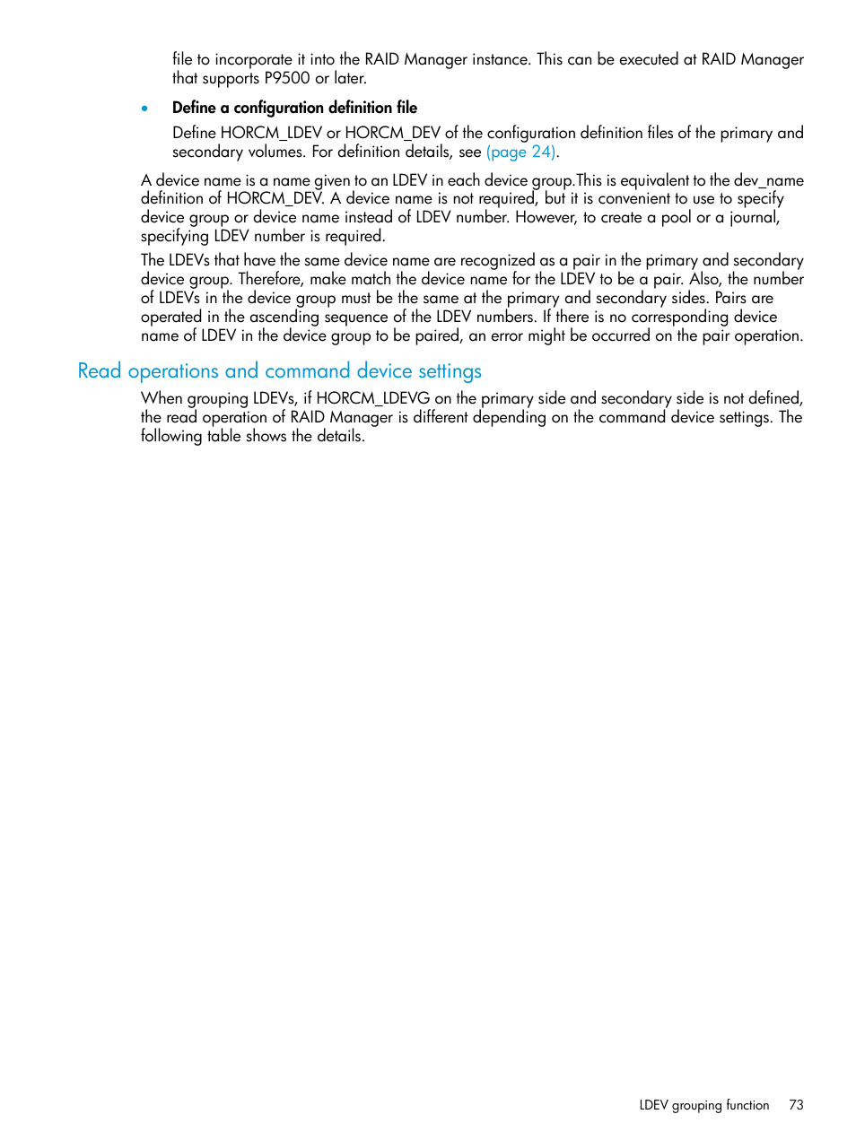Read operations and command device settings | HP XP P9500 Storage User Manual | Page 73 / 211
