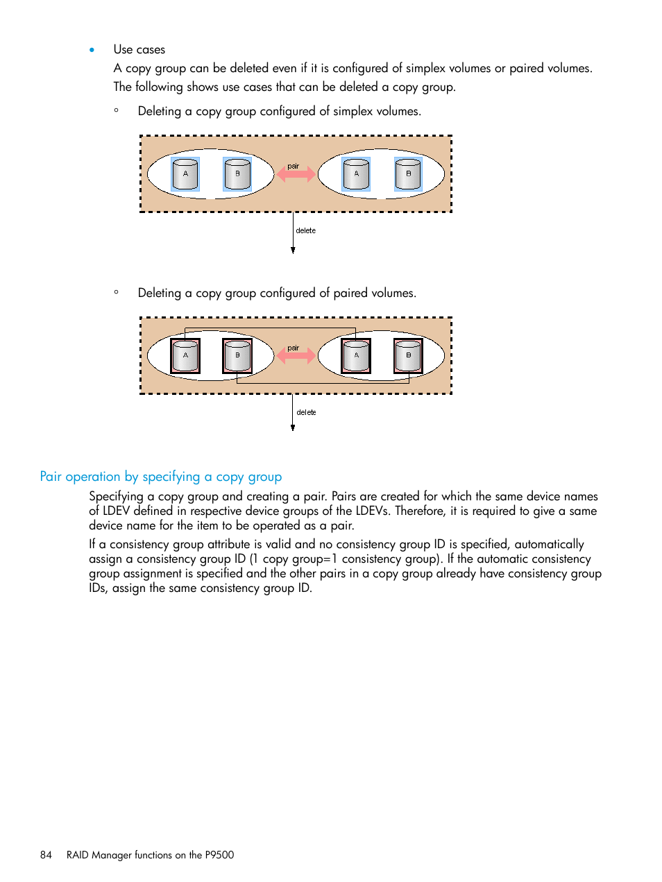 Pair operation by specifying a copy group | HP XP P9500 Storage User Manual | Page 84 / 211