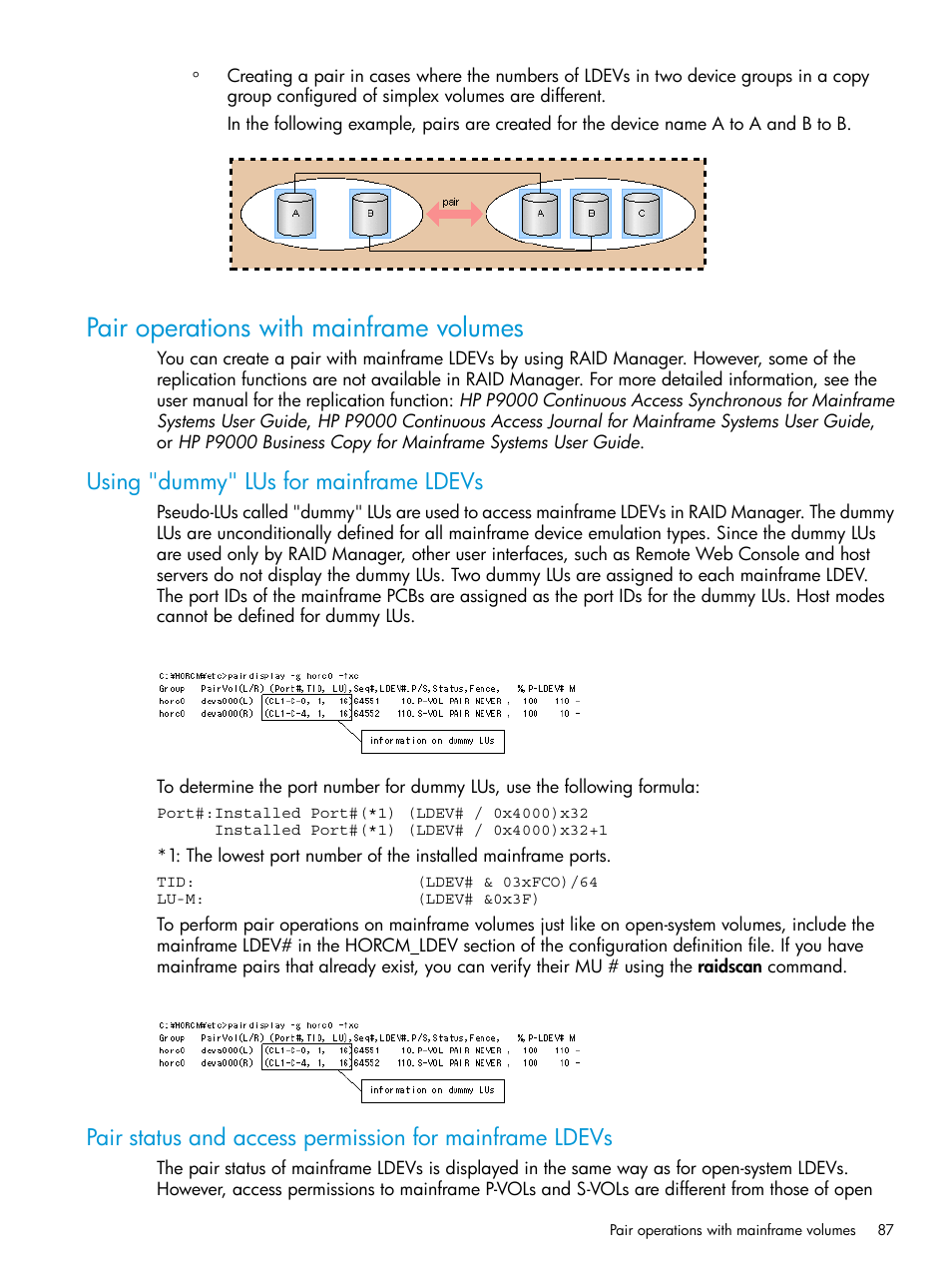 Pair operations with mainframe volumes, Using "dummy" lus for mainframe ldevs | HP XP P9500 Storage User Manual | Page 87 / 211