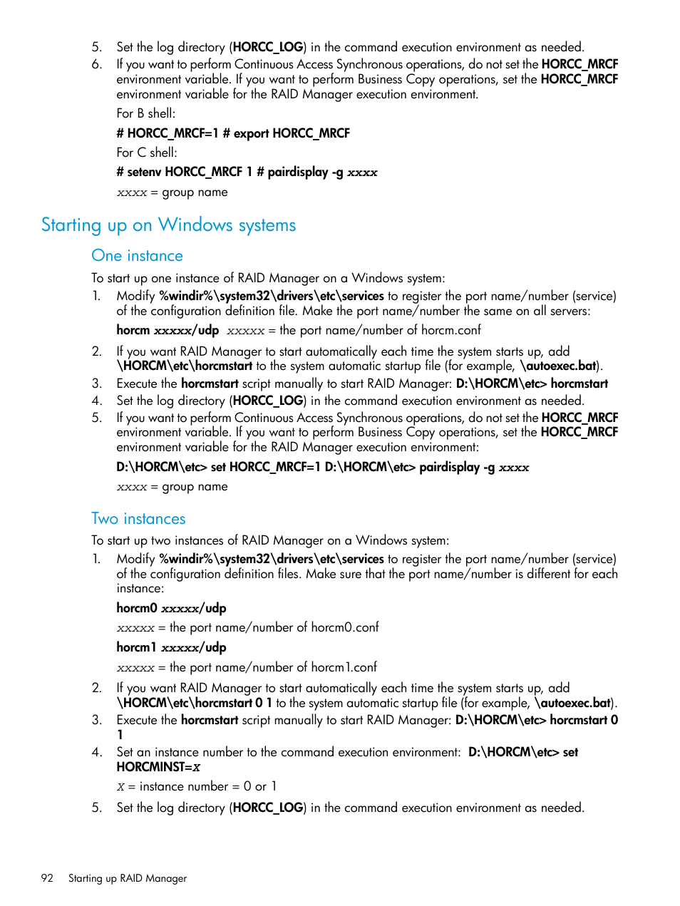 Starting up on windows systems, One instance, Two instances | HP XP P9500 Storage User Manual | Page 92 / 211